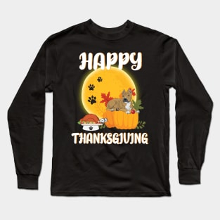 Staffordshire Terrier Seeing Turkey Dish Happy Halloween Thanksgiving Merry Christmas Day Long Sleeve T-Shirt